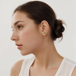 Elegant geometric gold hoop earrings set with green square crystal stones for women daily wear