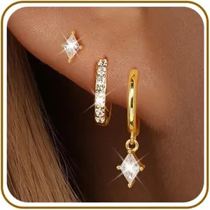 Geometric Copper Rhinestone Earrings Set For Women Minimalist Electroplated Stainless Steel Earring Post Jewelry Hoop Stud Earrings Combo