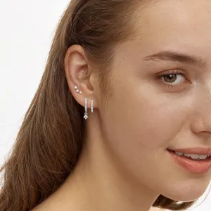 Silver square stone multi-pack earrings set, geometric minimalist design for daily wear.