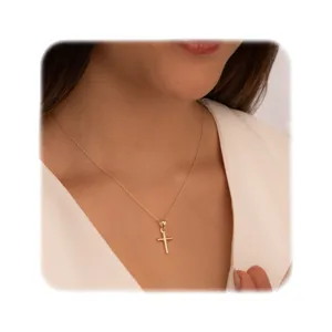 Gold Cross Pendant Necklace for Women Simple Clavicle Chain Fashion Copper Jewelry New