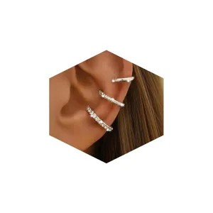Silbernes dreiteiliges Ohrklemmen-Set für Damen, glänzende Zirkonia Creolen Schmuck.