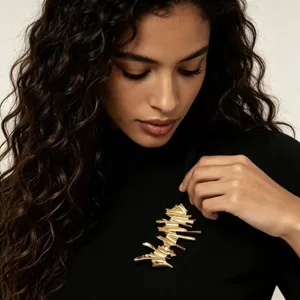 Set di Gioielli Minimalista in Lega di Zinco a Linee Astratte per Donna Spilla Pendente Orecchini Galvanizzati Oro Argento Regalo Moda