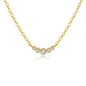 Exquisite gold-plated 5-zircon curved clavicle chain necklace for women, elegant daily jewelry.
