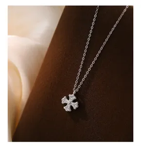 S925 Silver Micro-set Cross Clover Necklace Women Niche Light Luxury Clavicle Chain