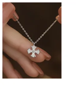 Elegant silver cross pendant necklace with sparkling micro-pave stones for women daily chic style.