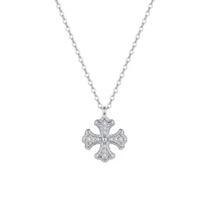 Silver micro-pave rhinestone cross pendant necklace main product view for women fashion jewelry