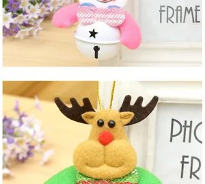 Christmas tree ornament bell plush toy detail view, cute holiday hanging decoration item.