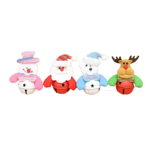 Christmas plush bell pendant set featuring cute snowman, santa, bear and reindeer designs.