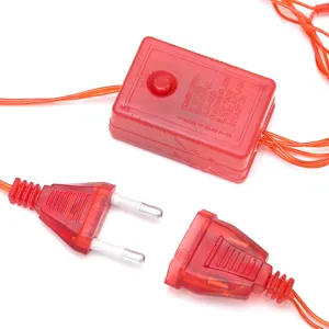 Contrôleur de guirlande lumineuse LED rouge avec prise, modes de clignotement pour déco de fête.