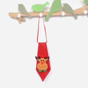Red sequin Christmas tie party decoration with cute reindeer plush accent for kids and adults.