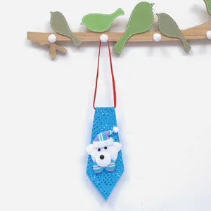 Christmas sequin tie ornament with cute plush bear and hat, perfect for holiday party decoration