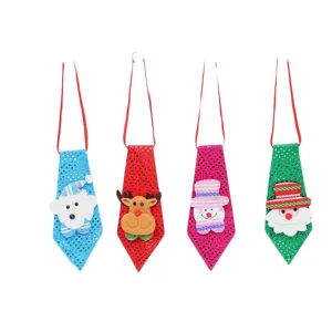 Christmas sequin tie hanging decorations, cute cartoon holiday party dress up props for kids and adults.