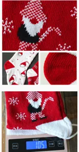 Calza di Natale lavorata a maglia in dettaglio con texture festiva e peso preciso.