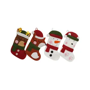 Set of 4 cute felt Christmas stockings cartoon candy gift bags holiday tree hanging decorations