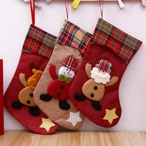 Christmas stockings set hanging fireplace decor xmas tree gift bags red plaid design holiday party