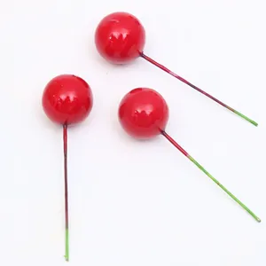 Ramas de bayas rojas artificiales 2cm frutas de espuma para decoración tarta Navidad