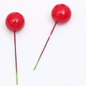 Bayas rojas de espuma artificial decoración de pasteles Navidad accesorios DIY hechos a mano