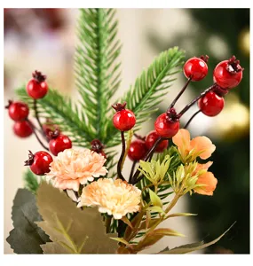 Christmas tree mini decoration artificial red berries pine needles festive desktop ornament parts
