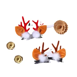 Kids Christmas reindeer antler hair clips cute plush hair accessories holiday party gift