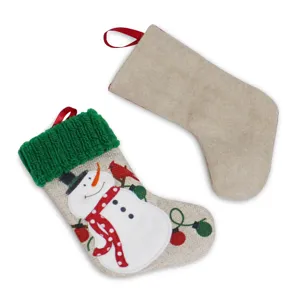 Christmas stocking set burlap hanging fireplace holiday decoration snowman design white