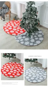 Jupe de sapin de Noel douce en peluche motif flocon de neige decoration de fete rouge et gris
