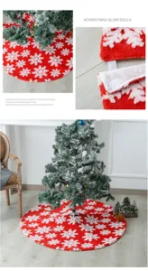 Jupe de sapin de Noel rouge peluche flocon de neige blanc 120cm decoration fete tapis
