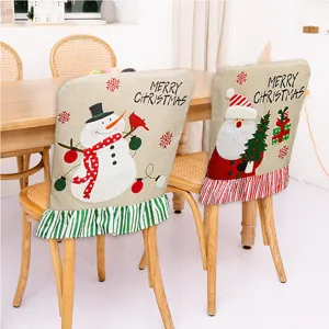 Christmas chair covers linen Santa and snowman holiday dining room decor party supply