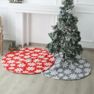 Jupe de Sapin de Noël Moderne en Flanelle Tapis Rond Motif Flocons de Neige Tapis de Sol Couverture de Base Décoration de Fête de Vacances