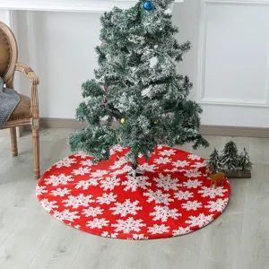 Jupe de Sapin de Noel Rouge 120cm avec Flocons de Neige Blancs Flanell Decoration