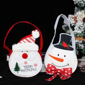 Christmas tote bags set featuring cute Santa and snowman designs, ideal for children holiday gifts.