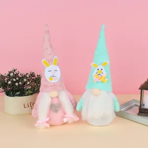Süßer Ostern Gesichtsloser Zwerg Puppe Ornament Rudolph Plüsch Elf Dekoration Mit Kaninchenohren Herz Für Zuhause Tisch Geschenk