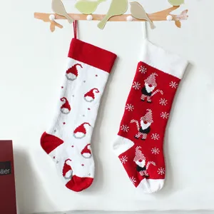 Bellissima Calza Di Natale Lavorata A Maglia Rossa Bianca Gnomo Borsa Regalo Albero