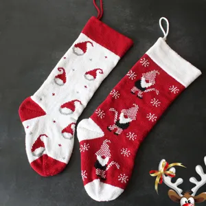 Calze di Natale lavorate a maglia rosso bianco gnomo fiocco di neve sacchetti regalo decoro