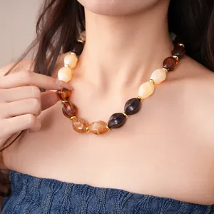 Acrylic geometric beaded necklace for women chunky statement sweater chain fashion jewelry