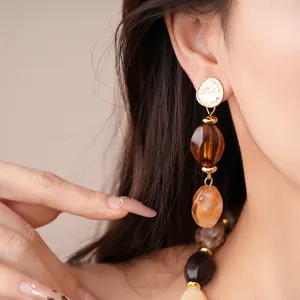 Acrylic geometric beaded statement necklace and earrings set for women fashion jewelry.