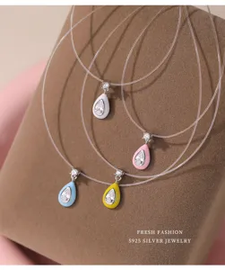 S925 silver teardrop zircon necklace transparent invisible choker jewelry for women