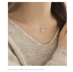 Elegant S925 sterling silver teardrop necklace with sparkling cubic zirconia for women daily wear.