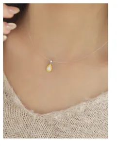 S925 silver teardrop cubic zirconia necklace detail showcasing elegant minimalist design.
