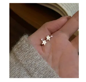 Leuke 925 zilveren spook oorknopjes voor dames, schattige roze kristal minimalistische mode.