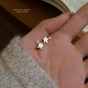 S925 zilver schattige peperkoekman oorknopjes met roze zirkonia voor dames mode