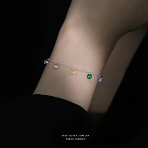 Bracelet Pendentif Zircon Couleur Argent Sterling S925 Mode Frais Élégant Bijou