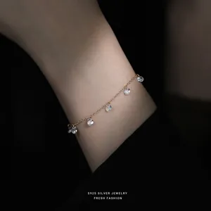 Bracelet Chaine Zircone Argent S925 Vue Poignet Élégant Bijou Tendance pour Femme