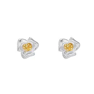 S999 reines Silber Gold Staubgefäß Kamelie Blumen Ohrstecker Damen minimalistischer Schmuck