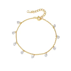 Bracelet en Argent Sterling S925 Plaque Or Zircon Charm Femme Mode Bijoux Cadeau