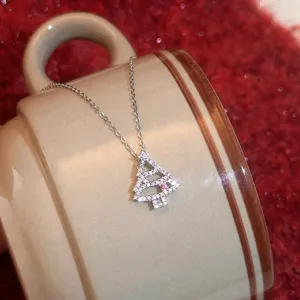 S925 Silber Weihnachtsbaum Zirkon Halskette, funkelnder feierlicher Damenschmuck Hauptbild