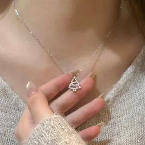 Elegante S925 Silber Weihnachtsbaum Halskette Zirkon Anhänger Mode Damen Schmuck Set