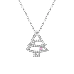 Silberne Weihnachtsbaum Halskette mit glitzernden Zirkoniasteinen und zarter Kette.
