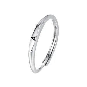 S925 Sterling Zilveren Letter A Ring Minimalistische Open Verstelbare Ring voor Vrouwen