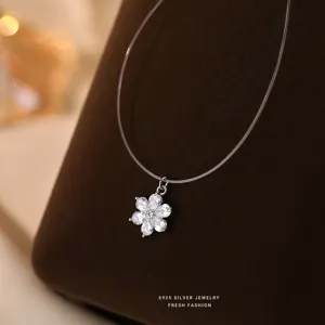 S925 Sterling Zilver Zirkonia Bloem Hanger Ketting Transparante Vismijn Elegante Sieraden