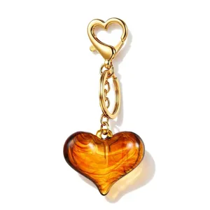 Llavero Creativo de Corazón de Moda Aleación Metal Resina Ámbar Colgante de Bolsa Accesorios Estilo Vintage Regalo para Mujer